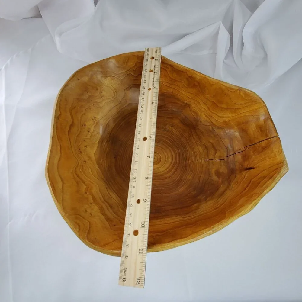 VTG Real Wood Tree Stump Root Bowl Large Handcrafted Wooden Decorative Bowl